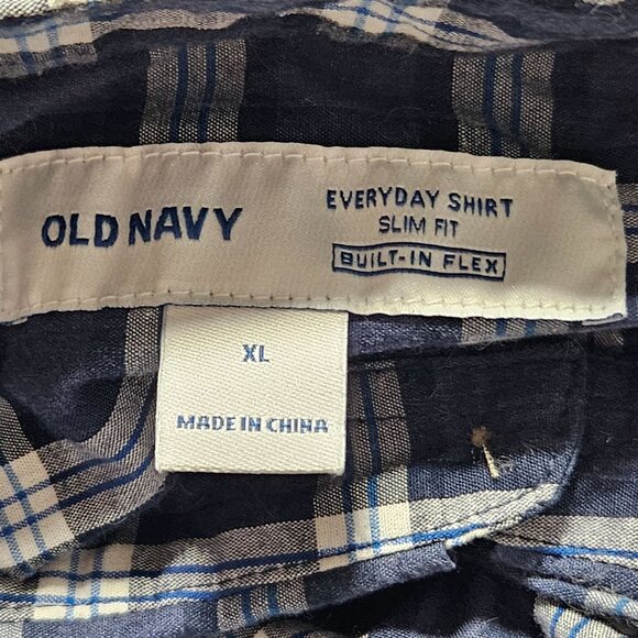 Old Navy Button Up Everyday Shirt Mens Size XL Slim Fit Blue Plaid Built In Flex - Picture 3 of 4